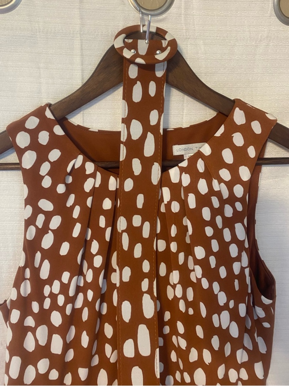 Orange Dot Jersey Keyhole Belted Midi Dress Soft Girl by London Times